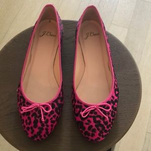 J. Crew Pink leopard never worn ballet flats pony hair size 8